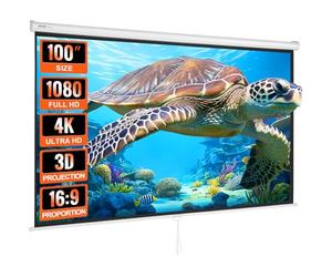VEVOR Manual Pull Down Projector Screen, 100 inch 16:9 4K 1080 HD Retractable Projector Screen, Auto-Locking Portable Projection Screen, Portable Projector Movie Screen for Family Home Office Theater
