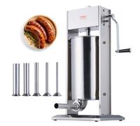VEVOR XZ-15L 15 L / 30 LBS Vertical Sausage Machine, Dual-Speed Meat Stuffer, Made of Food-Grade 304 Stainless Steel, Includes 5 Stuffing Tubes, for Home Kitchen Restaurant Commercial, Silver
