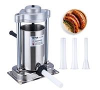 VEVOR Manual Sausage Stuffer, 2 L / 5 LBS Vertical Sausage Machine with G-type Clamp, Food-Grade 304 Stainless Steel Barrel with 2 Stuffing Tubes, for