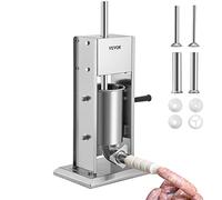 VEVOR Manual Sausage Stuffer, 5LBS/3L Capacity, Two Speed 304 Stainless Steel Vertical Sausage Stuffer, Sausage Filling Machine with 4 Stuffing Tubes, Suction Base for Household or Commercial Use