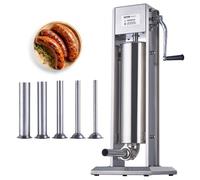 VEVOR 1A-SS715 7 L / 15 LBS Vertical Sausage Machine, Dual-Speed Meat Stuffer, Made of Food-Grade 304 Stainless Steel, Includes 5 Stuffing Tubes, for Home Kitchen Restaurant Commercial, 201, Silver