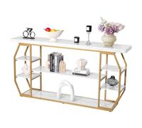 VEVOR Marble Console Table, 3 Tiers Modern Console Table for Open Storage, Golden Geometric Table with Iron Tubes, Anti-Tip Device and Triangular Support for Living Room, Hallway, Entryway, Foyer