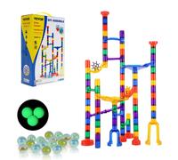 VEVOR Marble Run Set, 110 Piece Marble Maze Building Block Brain Game, with 10 Glow in the Dark Marbles + 20 Glass Marbles, Educational Learning Race Track STEM Toys, for Kids, Boys, Girls Ages 3 +