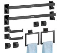 VEVOR Matte Black Bathroom Hardware Set, 10-Piece Bathroom Accessories Set, 2 Stainless Steel 24-in Towel Bars, 2 Towel Racks, 4 Robe Towel Hooks, 2 T