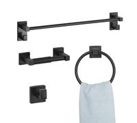 VEVOR Matte Black Bathroom Hardware Set, 4 Pieces Stainless Steel Bathroom Accessories Set, 24-inch Towel Bar, Towel Ring, Robe Towel Hook, Toilet Paper Holder, for Bath Room, Wall Mounted