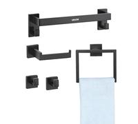 VEVOR Matte Black Bathroom Hardware Set, 5 Pieces Bathroom Accessories Set, Stainless Steel 16 inch Towel Bar, Towel Rack, 2 Robe Towel Hooks, Toilet Paper Holder for Bath Room, Wall Mounted