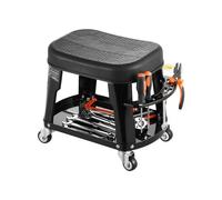 VEVOR Mechanic Stool, 300 lbs Capacity Garage Seat/Work Stool with Wheels, 360° Swivel Rolling Workshop Stool with Tool Tray and Screwdriver Rack, Heavy-Duty, for Garage, Shop & Auto Repair, Black
