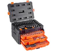 VEVOR Mechanics Tool Set and Socket Set, 450 Pcs, 6.4, 9.5 and 12.7 mm Drive Deep and Standard Sockets, SAE Metric Mechanic Tool Kit with Bits, Wrenches, Accessories, Storage Case with Orange Drawer