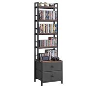 VEVOR Media Storage Cabinet, 4-Shelf DVD Shelf Organizer with Drawers | 40 x 30 x 143.5 cm Multimedia Storage Organizer for CDs, DVDs, Books and Games, CD Cabinet for Living Room, Home Office