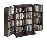 VEVOR Media Storage Cabinet 4-Tier DVD Shelf Organizer 16 Compartments Brown