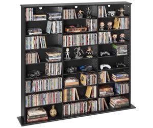 VEVOR Media Storage Cabinet, 8-Tier DVD Shelf Organizer, 142 x 22 x 130 cm | Multimedia Storage Organizer for CDs, DVDs, Books & Games, CD Shelf for Living Room, Home Office, Recording Room, Black