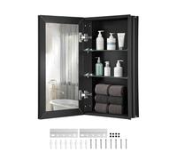 VEVOR Bathroom Mirror Cabinet, 14 x 24 inches, Aluminum Frame Bathroom Wall Cabinet with Mirror, 2-layer Adjustable Shelves, Recessed & Wall-mounted Installation
