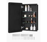 VEVOR Bathroom Mirror Cabinet, 16.5 x 27.5 inch, Aluminum Frame Bathroom Wall Cabinet with Mirror, 3-layer Adjustable Shelves, Recessed & Wall-mounted Installation