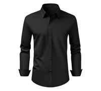 VEVOR Men's Button Up Shirt, Mens Long Sleeve Wrinkle-Free Button Down Dress Shirts, Slim Fit Soft Stretch Fabric for Business Casual or Formal, Work, Wedding, Dinner, Black