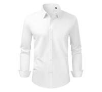 VEVOR Men's Long Sleeve Wrinkle-Free Button Down Dress Shirts, Slim Fit Soft Stretch Fabric for Business Casual or Formal, Work, Wedding, Dinner, White