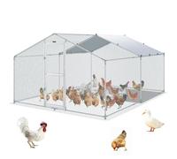 VEVOR Metal Chicken Coop, 13.1 x 9.8 x 6.6 ft Large Chicken Run, Peaked Roof Outdoor Walk-in Poultry Pen Cage for Farm or Backyard, with Water-proof Cover and Protection Mesh, for Hen, Duck, Rabbit