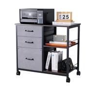 VEVOR Metal File Cabinet, Mobile Filing Cabinet with 3 Fabric Drawers and 2 Open Shelves, Wooden Vertical Filing Storage Cabinets with Wheels for Letter, A4, Legal Size File, Easy Assembly, Brown