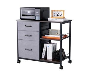 VEVOR Metal File Cabinet, Mobile Filing Cabinet with 3 Fabric Drawers and 2 Open Shelves, Wooden Vertical Filing Storage Cabinets with Wheels for Letter, A4, Legal Size File, Easy Assembly, Brown