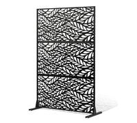VEVOR Metal Privacy Screen, 47" W x 72" H, Outdoor Privacy Screens & Panels, Freestanding Outdoor Divider with Stand, 3-Panel Decorative Garden Steel Privacy Fence for Balcony Patio Indoor Room Black