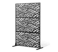 VEVOR Metal Privacy Screen, 47" W x 72" H, Outdoor Privacy Screens & Panels, Freestanding Outdoor Divider with Stand, 3-Panel Decorative Garden Steel Privacy Fence for Balcony Patio Indoor Room Black