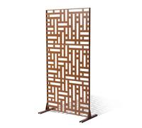 VEVOR Metal Privacy Screen, 47" W x 76" H, Outdoor Privacy Screens 3-Panel, Freestanding Outdoor Divider with Stand, Decorative Garden Steel Privacy Fence for Balcony Patio Indoor Room Hot Tub Brown