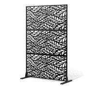VEVOR Metal Privacy Screen, 47" W x 72" H, Outdoor Privacy Screens & Panels, Freestanding Outdoor Divider with Stand, 3-Panel Decorative Garden Steel Privacy Fence for Balcony Patio Indoor Room Black