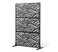 VEVOR Metal Privacy Screen, 47" W x 72" H, Outdoor Privacy Screens & Panels, Freestanding Outdoor Divider with Stand, 3-Panel Decorative Garden Steel Privacy Fence for Balcony Patio Indoor Room Black