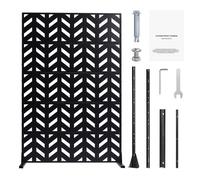 VEVOR Metal Privacy Screen, 47" W x 72" H, Outdoor Privacy Screens 5-Panel, Freestanding Outdoor Divider with Stand, Decorative Garden Steel Privacy Fence for Balcony Patio Indoor Room Black
