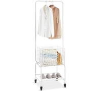 VEVOR Metal Rolling Laundry Basket with Hanging Garment Rack Laundry Hamper Cart Adjustable Height with Basket Load and Shelf Load Storage Organizer