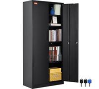 VEVOR Metal Storage Cabinet, Steel Locking Storage Cabinet with 2 Magnetic Doors and 4 Adjustable Shelves, 71'' Metal Cabinet 200 lbs Capacity per Shelf with 3 Keys, for Office, Home, Garage, Black
