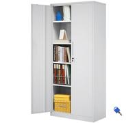 VEVOR Metal Storage Cabinet, Steel Locking Storage Cabinet with 2 Magnetic Doors and 4 Adjustable Shelves, 71'' Metal Cabinet 200 lbs Capacity per Shelf with 3 Keys, for Office, Home, Garage, White