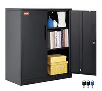 VEVOR Metal Storage Cabinet with 2 Magnetic Doors and 4 Adjustable Shelves, 200 lbs Capacity per Shelf, Locking Steel Storage Cabinet, 42'' Metal Cabinet with 3 Keys, for Office, Garage, Home, Black
