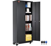 VEVOR Metal Storage Cabinet with Wheels, 75 in Locking Cabinet with 4 Adjustable Shelves & 2 Magnetic Doors, 200 lbs Capacity per Shelf, Metal Cabinet with 3 Keys for Office, Garage, Home, Black