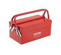 VEVOR Metal Tool Box, 14-inch, 2-Tier 3-Tray Portable Folding Tool Chest Organizer with Handle & Lock Hole, Powder Coated Steel, Cantilever Toolbox for Household Factory Warehouse Repair Shop, Red