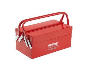 VEVOR Metal Tool Box 14-inch 2-Tier 3-Tray Portable Folding Tool Chest Organizer with Handle & Lock Hole Powder Coated Steel Cantilever Toolbox fo
