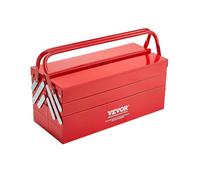 VEVOR Metal Tool Box, 18-inch, 3-Tier 5-Tray Portable Folding Tool Chest Organizer with Handle & Lock Hole, Powder Coated Steel, Cantilever Toolbox for Household Factory Warehouse Repair Shop, Red