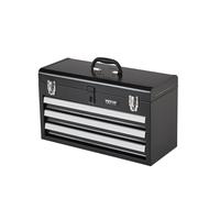 VEVOR Metal Tool Box 20.5-inch Portable Metal Tool Box with 3 Drawers Small Tool Chest with EVA Liners Ball Bearing Slide Drawers Locking & Powder