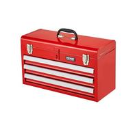 VEVOR Metal Tool Box, 20.5-inch, Portable Metal Tool Box with 3 Drawers, Small Tool Chest with EVA Liners, Ball Bearing Slide Drawers Locking & Powder Coated Finish, Multi-Function Tool Organizer, Red