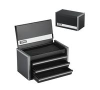 VEVOR Metal Tool Box, 8.6-inch, Portable Metal Tool Box with 3 Drawers, Small Tool Chest with EVA Liners and PP Feet Pads, Heavy-Duty Steel With Ball Bearing Opening and Powder Coated Finish, Black