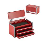 VEVOR Metal Tool Box, 8.6-inch, Portable Metal Tool Box with 3 Drawers, Small Tool Chest with EVA Liners and PP Feet Pads, Heavy-Duty Steel With Ball Bearing Opening and Powder Coated Finish, Red