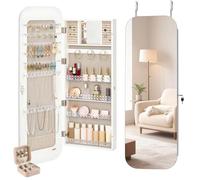VEVOR Mirror Jewelry Cabinet, 1080 mm Tall, Full-Length Mirror with Storage, Wall Mount/Over the Door Jewelry Armoire Organizer, Rounded Design, Lockable with 2 Keys and a Travel Organizer, White