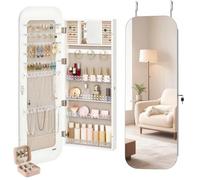VEVOR Mirror Jewelry Cabinet, 1080 mm Tall, Full-Length Mirror with Storage, Wall Mount/Over the Door Jewelry Armoire Organizer, Rounded Design, Locka