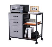 VEVOR Metal File Cabinet, Mobile Filing Cabinet with 3 Fabric Drawers and 2 Open Shelves, Wooden Vertical Filing Storage Cabinets with Wheels for Letter, A4, Legal Size File, Easy Assembly, Brown