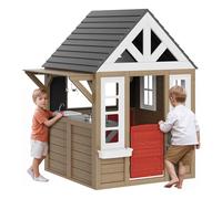 VEVOR Outdoor Wooden Playhouse, Modern Cedar Playhouse for Age 2-10 Years Kids, Garden Games Cottage, Country Style Cedar Playhouse with Working Door, Window, Flower Pot Holder, Grill, Stove, and Sink
