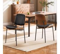 VEVOR Modern Dining Room Accent Chairs Set of 2, Upholstered Leather Side Chair for Dining Tables, Space-Saving Kitchen Table Chair with Thick Cushions and Metal Legs, Black