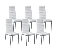 VEVOR Modern Dining Room Accent Chairs Set of 6, Upholstered Leather Side Chair for Dining Tables, Space-Saving Kitchen Table Chair with Thick Cushions and Metal Legs, White