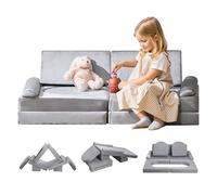 VEVOR Modular Kids Play Couch, Sectional Toddler Sofa with Armrests, 28D Sponge & Short Pile, Convertible Kids Modular Couch DIY Creative Combination for Playroom, Bedroom, Living Room, 10 Pcs, Gray