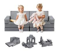 VEVOR Modular Kids Play Couch, Sectional Toddler Sofa with Armrests, 28D Sponge & Short Pile, Convertible Kids Modular Couch DIY Creative Combination for Playroom, Bedroom, Living Room, 14 Pcs, Gray