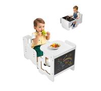 VEVOR Montessori Weaning Table and Chair Set, 3 In 1 Wooden Toddler Table and Chairs with Chalkboard, Adjustable Height Montessori Table for Ages 1-5, Ideal for Drawing, Reading, Eating - White