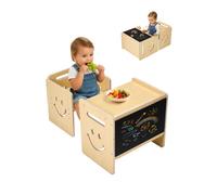 VEVOR Montessori Weaning Table and Chair Set, 3 In 1 Wooden Toddler Table and Chairs with Chalkboard, Adjustable Height Montessori Table for Ages 1-5, Ideal for Drawing, Reading, Eating - Natural